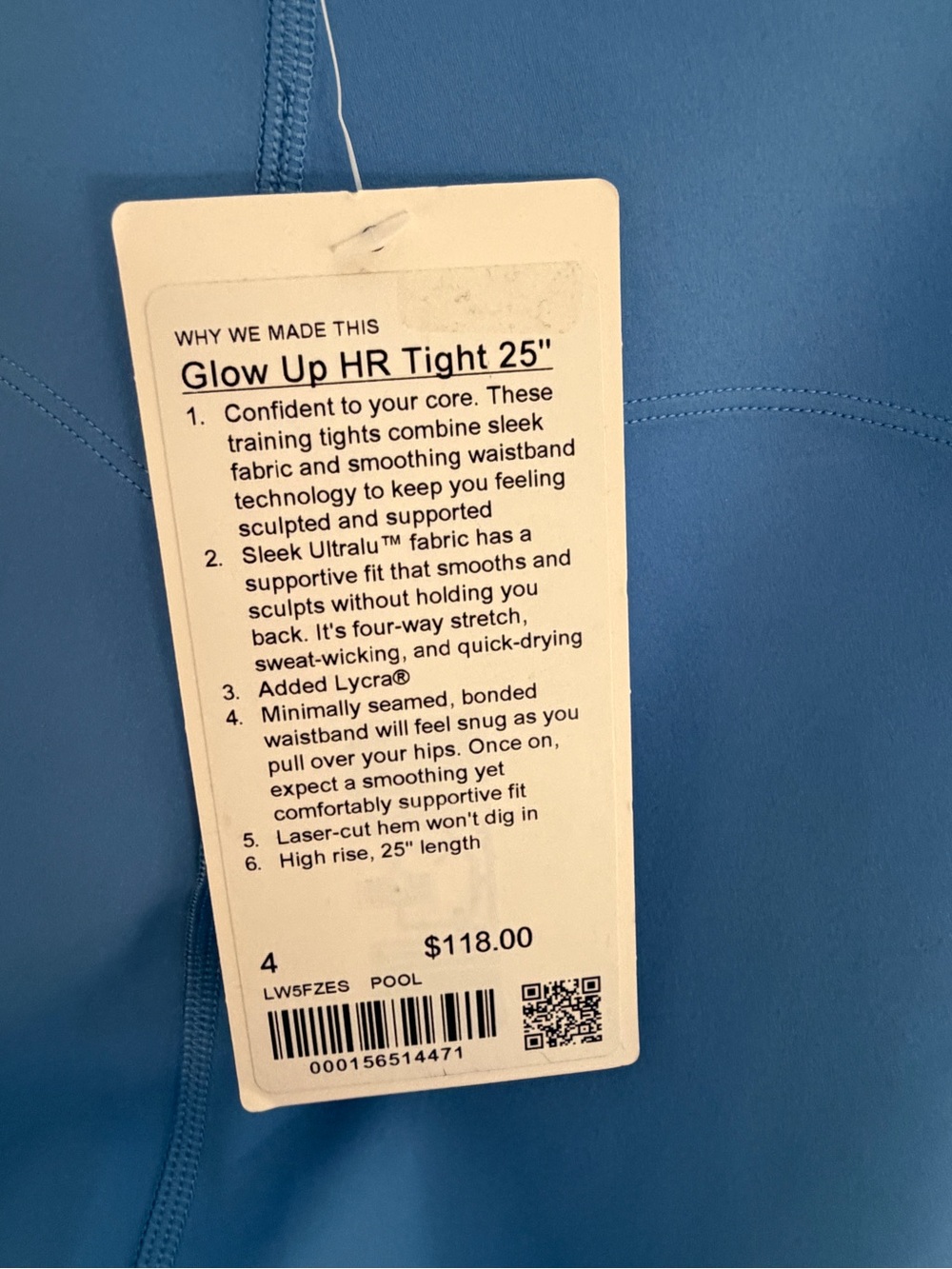 Lululemon Glow Up High Rise Tight 25” Pool Party Blue Size 4 NWT - Picture 4 of 8